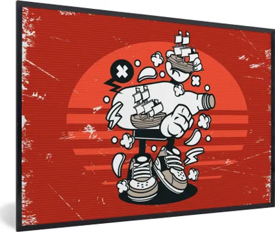 Produktbild von MuchoWow® MuchoWow® Gerahmtes Poster Vintage - Boot - Flasche 60x40 cm - Poster mit zchwarzem Bilderrahmen - Printing - Wanddeko Schlafzimmer