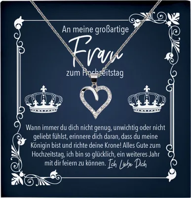 Produktbild von 22Feels Echt Silber Halskette - Hochzeitstag Ehefrau Geschenk Frauen Schmuck Set für Sie - Herz Anhänger, Karte