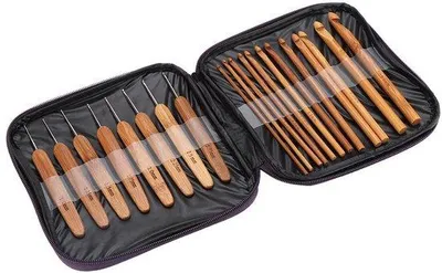 Obrázek produktu pro Sada bambusových háčků na háčkování s pouzdrem - Ergonomické háčky na háčkování z bambusu - Ručně vyráběné pletací jehlice - Řemeslné tkaní příze - DIY šicí nástroj
