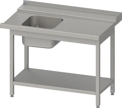 Produktbild von Zulauftisch, Korbführung mit Gefälle, mit Grundboden mit einem Becken 1400x750x880 mm, Anbauseite rechts, mit Aufkantung, verschweißt
