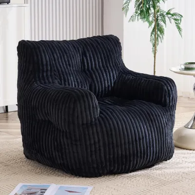 Produktbild von AIORBER Sitzsack aus Memory-Schaumstoff mit Cord-Bezug, Ergonomischer Loungesessel für Wohnzimmer und Schlafzimmer, 100 x 94 x 70 cm, Schwarz