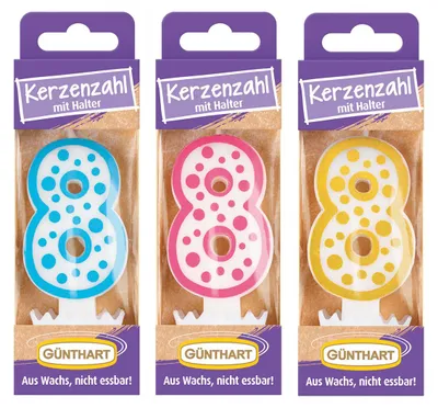 Produktbild von Günthart Wachskerze Nr.8 Geburtstagskerze 1 Stück farblich Sortiert