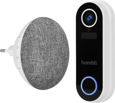 A smart doorbell and a smart speaker are shown side-by-side against a white background.
