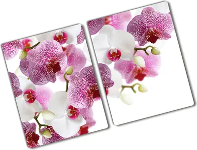 Produktbild von Tulup Glas Herdabdeckplatte - 2x40x52 cm - Glaskeramikkochfeld-Abdeckung Spritzschutz Glasabdeckplatte Kochplattenabdeckung und Schneidebrett - Zweiteilig - Blumen & Pflanzen - Orchidee - Rosa