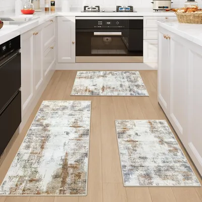 Immagine prodotto di Set di 3 tappetini antiscivolo per cucina, color marrone, dimensioni 50x120 cm e 50x80 cm