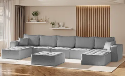 Produktbild von Wohnlandschaft Sofa U-Form Modulsofa-Set 6-teilig SANDE Stoff Raven Grau