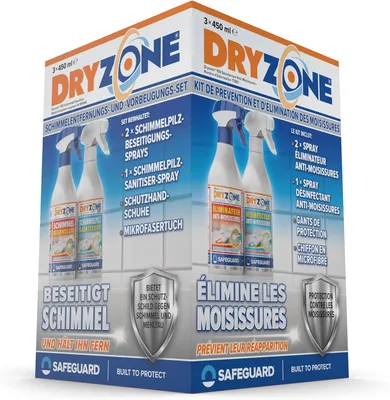 Produktbild von Dryzone Schimmelentferner und Präventionskit (3x450ml Spray) - Schimmelspray entfernt Schimmel von Wand und anderen Oberflächen sofort und schützt