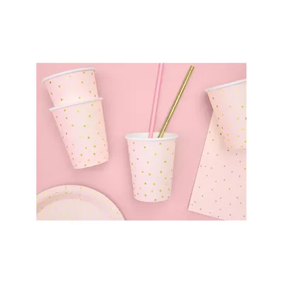 Image de Gobelet en carton points 260ml rose or set de 6 pièces