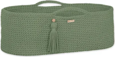 Immagine prodotto di Cestino per neonati in stile boho realizzato a mano in cotone con materassino - verde salvia