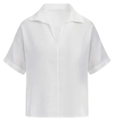 Produktbild von Damen Bluse aus Leinen-Viskose mit V-Ausschnitt und weiten Ärmeln, Weiß, Größe XXL