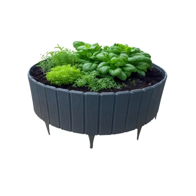 Immagine prodotto di bepco Palisade - Set di 5 (LxH: 200 x 17cm, grafite) - Bordo per letto flessibile e stabile, 100% plastica riciclata, con ancoraggio a terra integrato
