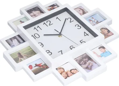 Obrázek produktu pro 15.35in White Photo Frame Wall Clock DIY Multi Photo Personalized Clock for Home Decor