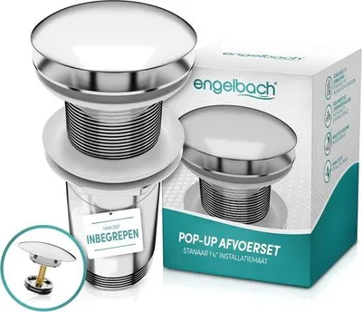 Productafbeelding van Universeel afvoergarnituur voor wastafel zonder overloop – Pop-up afvoergarnituur met afdichtingen – Geschikt voor alle wastafels