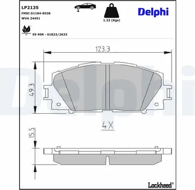 Produktbild von DELPHI Bremsbeläge Satz Vorne Bremsklötze für TOYOTA PRIUS (ZVW3) LP2135