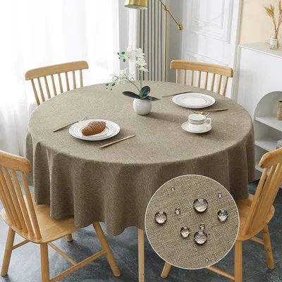 Produktbild von Polyester Tafelkleed Koffiebruin Linnenlook Φ160cm Wasbaar Lotus Effect Waterafstotend Duurzaam Krasbestendig Woonkamer Eetkamer Balkon