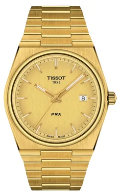 Zdjęcie produktu dla Zegarek Tissot PRX, 40 mm, szwajcarski mechanizm kwarcowy, tarcza w kolorze szampana, koperta pokryta złotą powłoką PVD