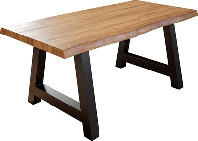 Produktbild von Esszimmertisch 260x100 cm Alicante, Baumkantentisch naturfarben, Akazienholz massiv, A-Gestell aus Metall schwarz