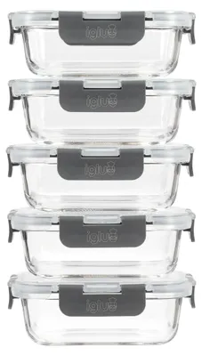 Image de Boîtes de conservation en verre 370 ml, lot de 5, hermétiques, en verre borosilicaté, pour la cuisine