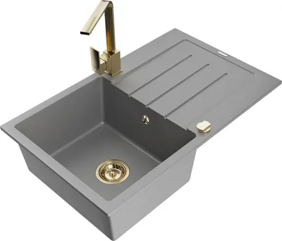Produktbild von Mexen Bruno 1 Becken-Granitspüle mit Abtropffläche und Mischbatterie Rita, Grau - 6513-71-670300-50