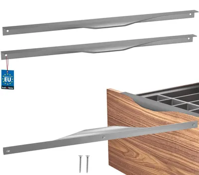 Zdjęcie produktu dla KOTARBAU® Zestaw 2 szt. uchwytów do szafek, uchwyty meblowe 436 / 416 mm, srebrne, ZnAl, uchwyty do szafek kuchennych, uchwyty do szuflad, uchwyty do drzwi, uchwyty krawędziowe do szafek