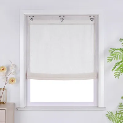 Produktbild von Joyswahl Raffrollo ohne Bohren in Leinenoptik Raffgardine mit Hakenaufhängung Landhausstil Ösenrollo für Küche Wohnzimmer Bad Beige BxH: 100x140cm