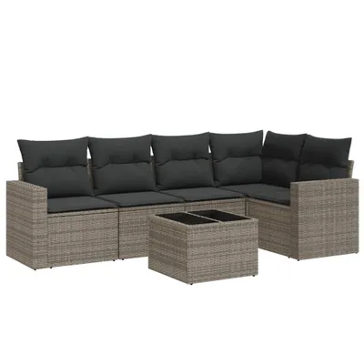 Produktbild von vidaXL 6-tlg. Garten-Sofagarnitur mit Kissen Grau Poly Rattan