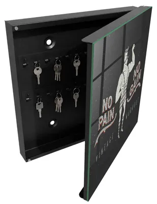 Produktbild von Schwarzer Schlüsselschrank aus Metall 30 x 30 cm - Schlüsselbox zur Wandmontage mit Tür - rechts öffnender Schlüsselkasten - praktische Schlüsselaufbewahrung für Zuhause - Retro Strongman, KI-generiertes Bild