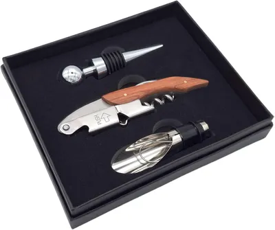 Produktbild von 3-teiliges Weinset mit Kellnermesser, Ausgießer und Flaschenverschluss in Geschenkbox