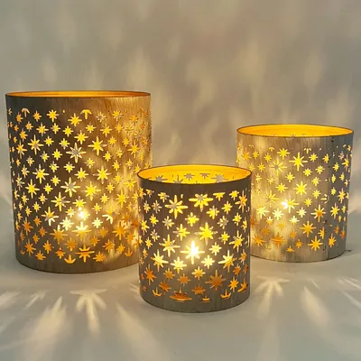 Image de lot de 3 photophores de jardin orientaux Hamman Blanc