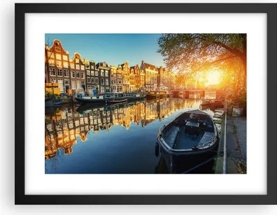 Produktbild von Gerahmtes Poster - Schwarzer Rahmen - Kanal Boot Amsterdam Wasser - 40x30 cm - Wand Bild - Wanddeko - Wandbilder - Wandposter - Bilderrahmen - Bilder - Kunstdruck - Wandbild - P2BAA40x30-2857