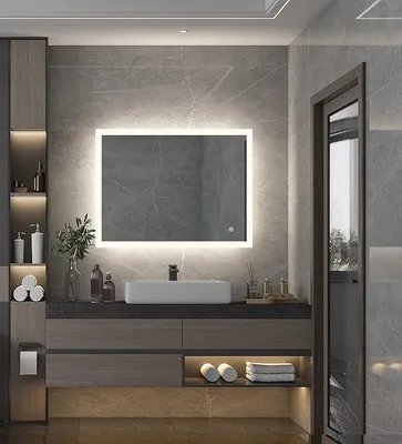 Imagen del producto de Espejo con iluminación LED, espejo de baño con control táctil, aproximadamente 70 x 60 x 3,5 cm