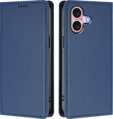 Image de Etui en cuir pour iPhone 16, étui magnétique en cuirPolyuréthaneavec support Bleu foncé