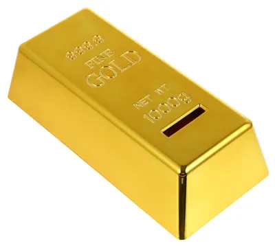 Produktbild von Spielzeug-Spardose in Goldbarrenform mit Schlüsselschloss - Langlebig und Dekorativ
