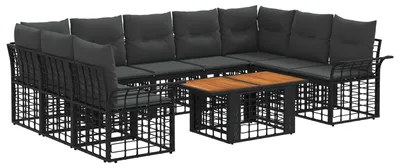 Obrázek produktu pro vidaXL Zahradní set křesel a pohovek, 10 kusů, černá a tmavě šedá barva, polyratan