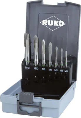 Immagine prodotto di Rubinetto a macchina Ruko DIN371 / 376-B M3-M12 HSS-Co cassetta in plastica 7 pezzi - 245061RO