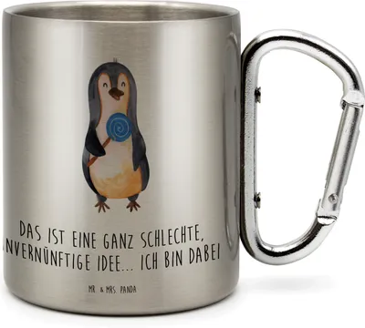 Produktbild von Mr. & Mrs. Panda Thermobecher Pinguin Lolli - Transparent - Geschenk, Unvernünftig, Pinguine, Teetasse, Süßigkeiten, Spruch, Edelstahlbecher, Edelstahl, Becher Aus