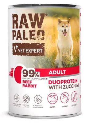 Produktbild von RAW PALEO Duoprotein Beef & Rabbit Adult - Nassfutter für Hunde - 400g