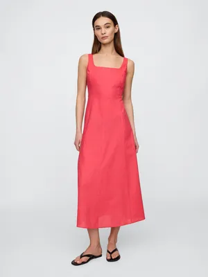 Produktbild von Gap Rotes ärmelloses Leinen Damen Midikleid mit eckigem Ausschnitt XXS