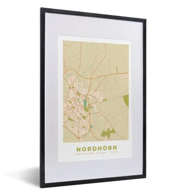 Produktbild von MuchoWow® Gerahmtes Poster Nordhorn - Karte - Vintage - Stadtplan 40x60 cm - Poster mit Schwarzem Bilderrahmen Wandposter Rahmen Foto Bilder - Poster in Rahmen