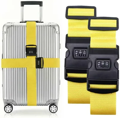 Image de Sangle de sécurité pour bagages avec serrure à combinaison numérique, 5 x 200 cm, réglable, jaune, pour les voyages