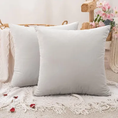 Produktbild von 2er Set Samt Kissenbezüge 45x45 cm Grau Weiß mit Verstecktem Reißverschluss