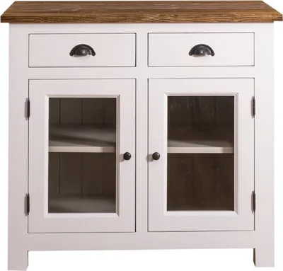 Zdjęcie produktu dla Casa Padrino szafka kuchenna w stylu rustykalnym z 2 szklanymi drzwiami i 2 szufladami biały / szary / brązowy 100 x 65 x h. 90 cm - Meble kuchenne w stylu rustykalnym