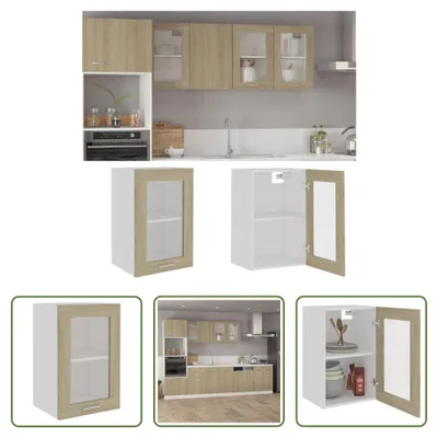 Obrázek produktu pro The Living Store Závěsná prosklená skříňka Sonoma dub 40x31x60 cm materiál na bázi dřeva
