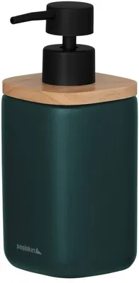 Produktbild von Sealskin Mind Seifenspender 200 ml, aus Zement gefertigt, Details aus Holz, Farbe Dunkelgrün
