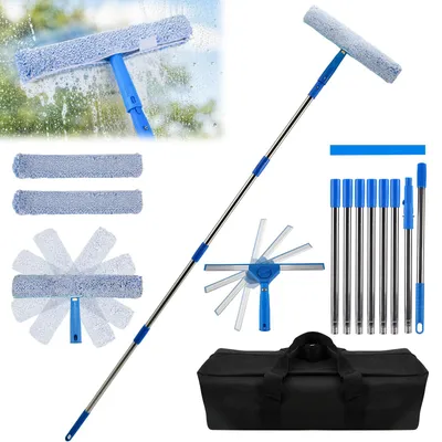 Fensterreiniger-Set, Teleskopstiel 300 cm, 2-in-1, drehbarer Abzieher