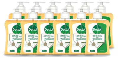 Image de 12 flacons de savon antibactérien pour les mains Dettol, parfum original, 250 ml chacun. Pack économique de 12 pièces