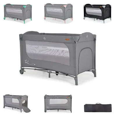 Produktbild von Cangaroo Reisebett Skyglow 2 Ebenen Räder Matratze Seiteneingang Tasche Bremsen grau