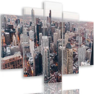 Produktbild von 5-teiliges leinwandbild chicagoer wolkenkratzer 150x100 cm Feeby farbe wandbild bereit zum aufhängen