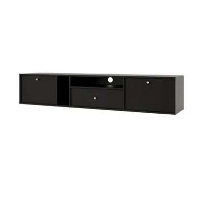 Produktbild von TV-Schrank TOKA I – Lowboard mit 2 Türen, Schublade, offenem Fach - Hängend, modern, Schwarz
