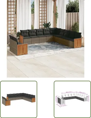 Produktbild von The Living Store 11-tlg. Garten-Sofagarnitur mit Kissen Grau Poly Rattan